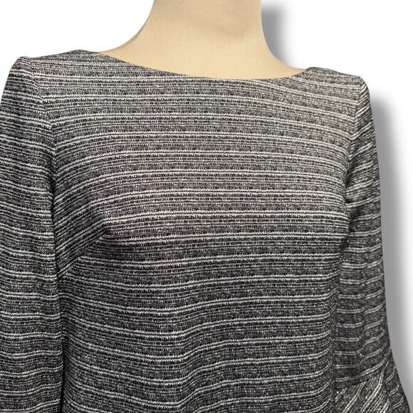 Jessica Howard Missy Stripe Ruffle Bell Sleeve Shift Dress Black Silver 12P - Picture 2 of 7